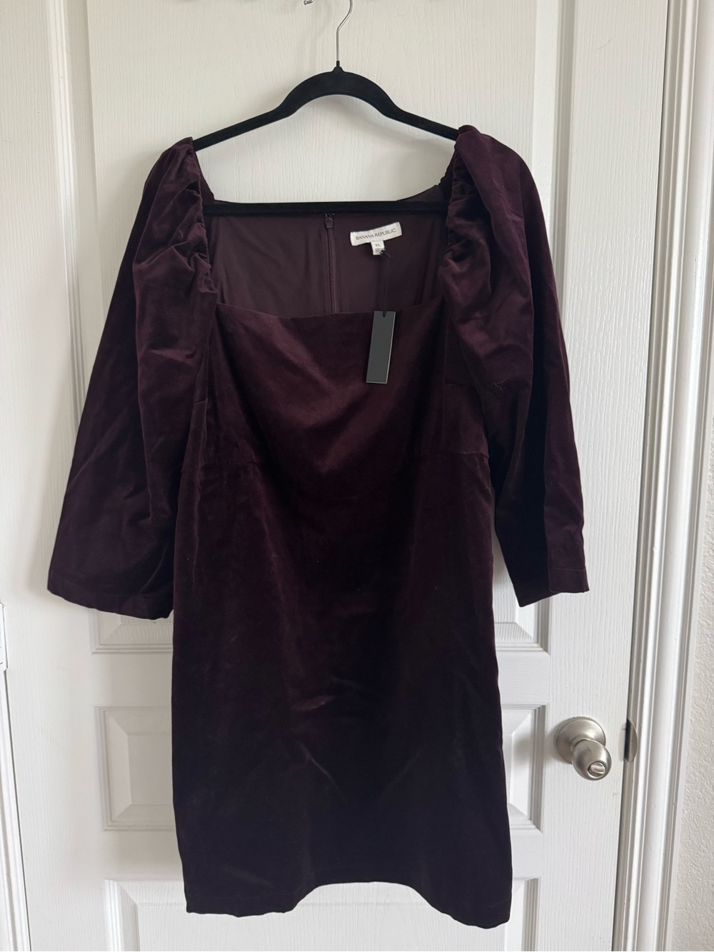 Banana Republic Velvet Square-Neck Mini Dress in Deep Plum